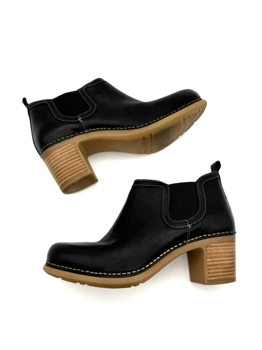 Dansko Harlene Black Leather Bootie Block Heel Ankle Boots EU 36 US 5.5-6